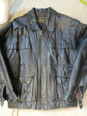 Echtes Leder Vintage Men’s Black Leather Bomber Jacket Sz L